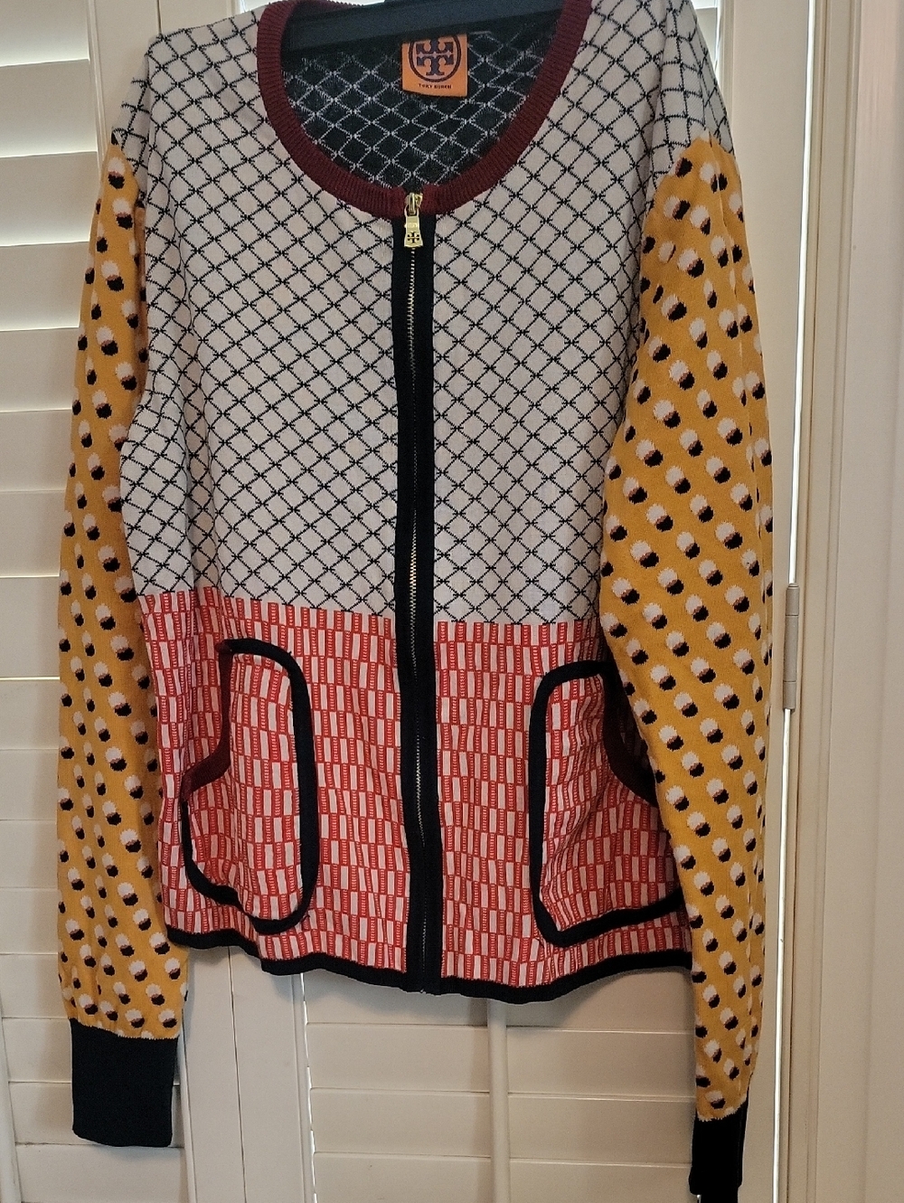 Vintage Tory Burch Multi-Print Zip Sweater/Jacket Size XL